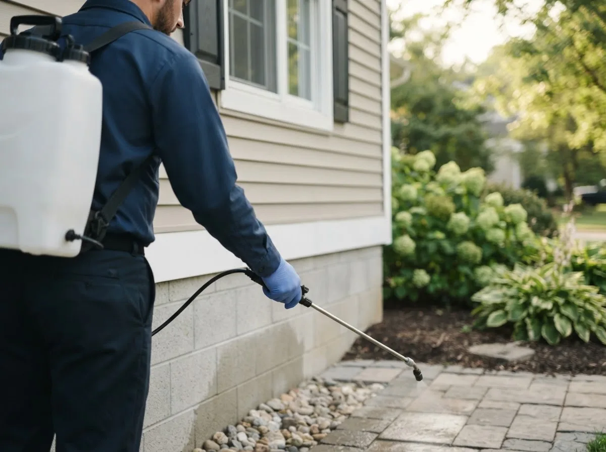 Pest control technician inspecting a home in Grand Chain, IL
